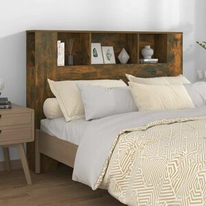vidaXL Wezgłowie łóżka z półkami, przydymiony dąb, 140x18, 5x104, 5 cm obraz