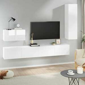 vidaXL Zestaw 4 szafek TV, biały z połyskiem, materiał drewnopochodny obraz