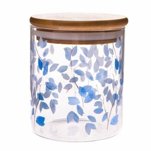 Szklany pojemnik z pokrywką bambusową Niebieskie kwiaty, 440 ml obraz