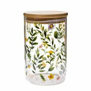 Pojemnik szklany z pokrywką bambusową Kwiaty łąkowe, 840 ml obraz