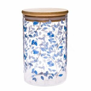 Szklany pojemnik z pokrywką bambusową Niebieskie kwiaty, 840 ml obraz