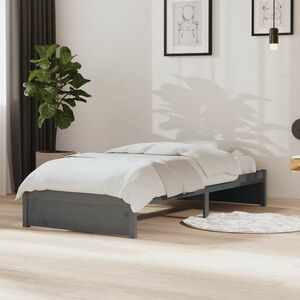 vidaXL Rama łóżka, szara, 90x190 cm, lite drewno sosnowe, pojedyncza obraz
