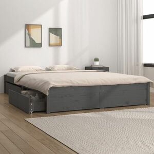 vidaXL Rama łóżka, szara, lite drewno, 150x200 cm, King obraz