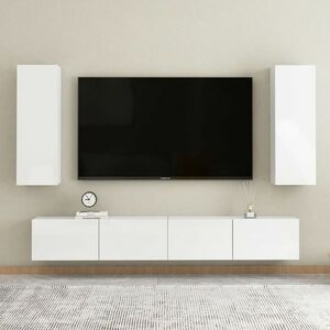 vidaXL 4-cz. zestaw szafek TV, biały, wysoki połysk obraz