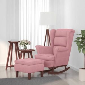 vidaXL Fotel bujany na drewnianych nogach, z podnóżkiem, różowy obraz