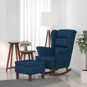 vidaXL Fotel bujany na drewnianych nogach, z podnóżkiem, niebieski obraz