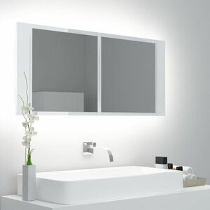 vidaXL Szafka łazienkowa z lustrem i LED, połysk, biała, akryl obraz