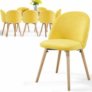 MIADOMODO Zestaw aksamitnych krzeseł do jadalni, żółtych, 8 obraz