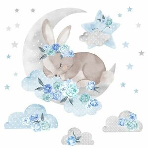 Bayo Naklejka ścienna Śpiący królik, niebieski obraz