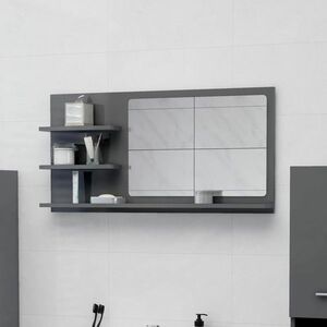 vidaXL Lustro łazienkowe, wysoki połysk, szare, 90x10, 5x45 cm obraz