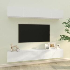 vidaXL Szafki ścienne pod TV, 4 szt, biel, wysoki połysk, 100x30x30 cm obraz
