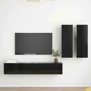vidaXL 4-cz. zestaw szafek TV, czarny, materiał drewnopochodny obraz