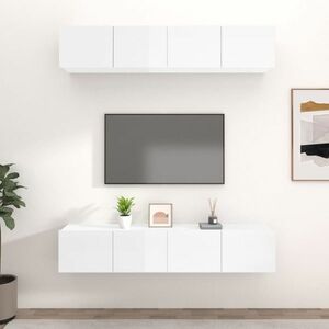 vidaXL Szafki pod telewizor, 4 szt., białe, wysoki połysk, 80x30x30 cm obraz