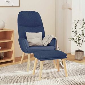 vidaXL Fotel z podnóżkiem, niebieski, obity tkaniną obraz
