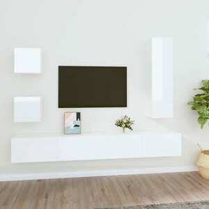 vidaXL 5-częściowy zestaw szafek telewizyjnych, biały z połyskiem obraz