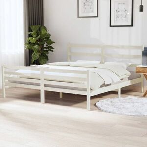 vidaXL Rama łóżka, biała, lite drewno, 180x200 cm, Super King obraz