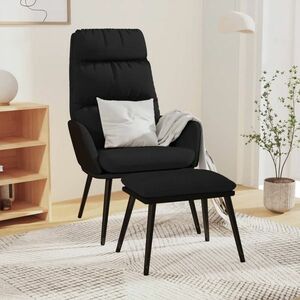 vidaXL Fotel z podnóżkiem, czarny, tkanina i sztuczna skóra obraz