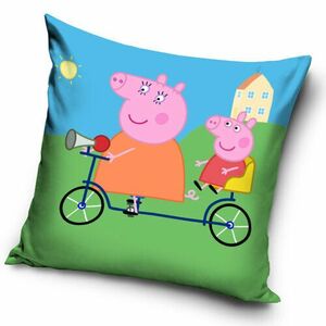 Poszewka na poduszkę Świnka Peppa na rowerze, 40 x 40 cm obraz