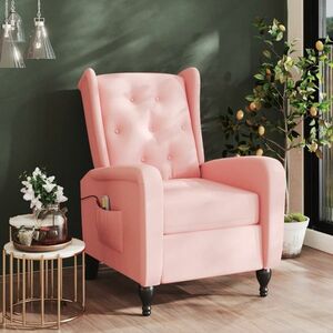 vidaXL Rozkładany fotel masujący, różowy, obity aksamitem obraz