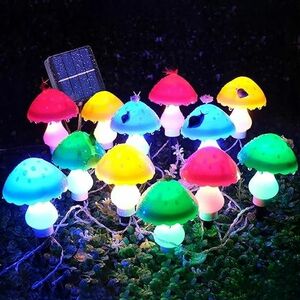 Solarne Lampki Led 12 Kolorowych Grzybków Dekoracja Ogrodu obraz