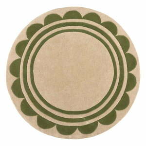 Zielony/naturalny wełniany okrągły dywan tkany ręcznie ø 120 cm Lois Scallop – Flair Rugs obraz