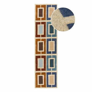 Niebiesko-pomarańczowy wełniany chodnik tkany ręcznie 60x230 cm Retro Blocks – Flair Rugs obraz