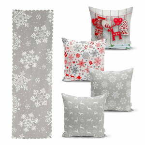 Zestaw 4 świątecznych poszewek na poduszki i bieżnika Minimalist Cushion Covers Snowflakes obraz