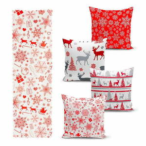 Zestaw 4 świątecznych poszewek na poduszki i bieżnika Minimalist Cushion Covers Red Snowflake obraz