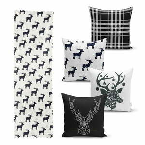 Zestaw 4 świątecznych poszewek na poduszki i bieżnika Minimalist Cushion Covers Reindeer and Stars obraz