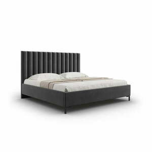 Ciemnoszare tapicerowane łóżko dwuosobowe ze schowkiem i stelażem 160x200 cm Casey – Mazzini Beds obraz