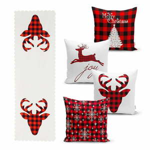 Zestaw 4 świątecznych poszewek na poduszki i bieżnika Minimalist Cushion Covers Christmas Tartan obraz