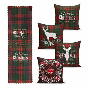 Zestaw 4 świątecznych poszewek na poduszki i bieżnika Minimalist Cushion Covers Tartan Christmas obraz