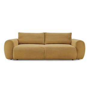 Musztardowa sztruksowa rozkładana sofa 257 cm Lucien – Bobochic Paris obraz