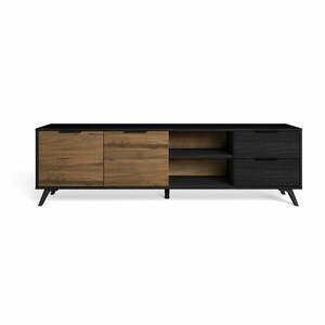 Czarno-naturalna szafka pod TV w dekorze orzecha 181x53 cm Noe – Marckeric obraz