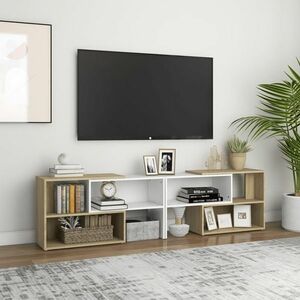 vidaXL Szafka pod TV, biel i dąb sonoma, 149x30x52 cm obraz