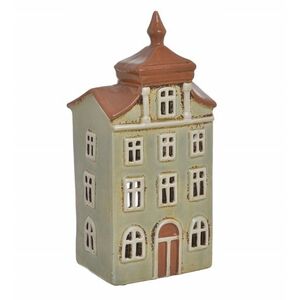 lampion ceramiczny świecznik Domek Holenderski Tealight oliwka 24, 5 cm obraz