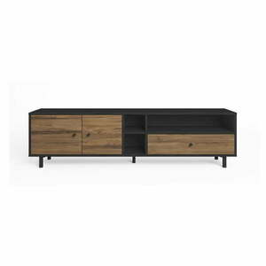 Czarno-naturalna szafka pod TV w dekorze orzecha 180x47 cm Roald – Marckeric obraz