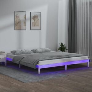 vidaXL Rama łóżka z LED, 140x190 cm, lite drewno obraz