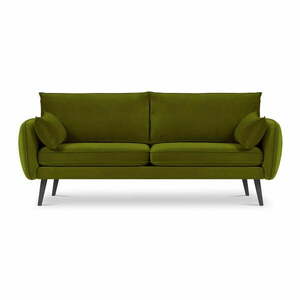 Zielona aksamitna sofa z czarnymi nogami Kooko Home Lento, 198 cm obraz