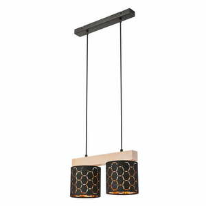 Lampa wisząca w czarno-naturalnym kolorze z tekstylnym kloszem Ulle – LAMKUR obraz