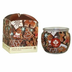 Świeca Arome w szkle i pudełku z kwiatami, Spice& Gingerbread, 90 g obraz