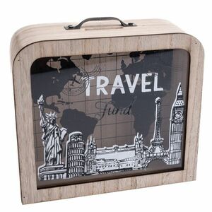 Drewniane pudełko na gotówkę ze szkłem Travel, 18x 16 x 7 cm obraz