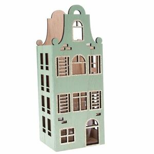 Drewniany świecznik ze szkłem House jasnozielony, 10 x 26 x 9 cm obraz