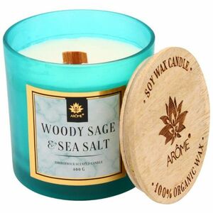 Arome Soy Candle Woody Sage and Salt 400 g zdrewnianym knotem i pokrywką obraz