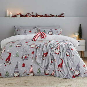 Szara pościel dwuosobowa z mikropluszu 200x200 cm Festive Gnomes – Catherine Lansfield obraz