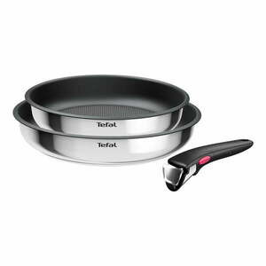 Patelnie zestaw 2 szt. z powłoką nieprzywierającą/z odpinaną rączką ze stali nierdzewnej ø 26 cm INGENIO Cook Eat L8813S75 – Tefal obraz