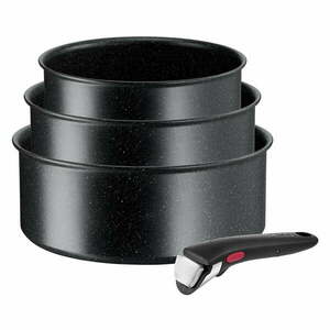 Garnki zestaw z nieprzywierającą powierzchnią/z odpinaną rączką 3 szt. aluminiowe odpowiednie na indukcję INGENIO Black stone L3998902 – Tefal obraz