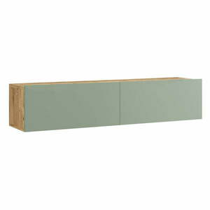 Zielono-naturalna szafka pod TV w dekorze sosny 140x29x32 cm – Kalune Design obraz