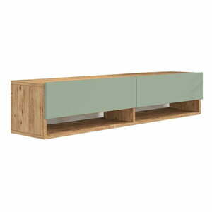 Zielono-naturalna szafka pod TV w dekorze sosny 140x29x32 cm – Kalune Design obraz