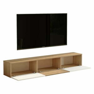 Biało-naturalna szafka pod TV w dekorze dębu 180x29x32 cm – Kalune Design obraz